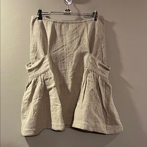 Free People Beige Linen Blend Skirt with Gathered Details